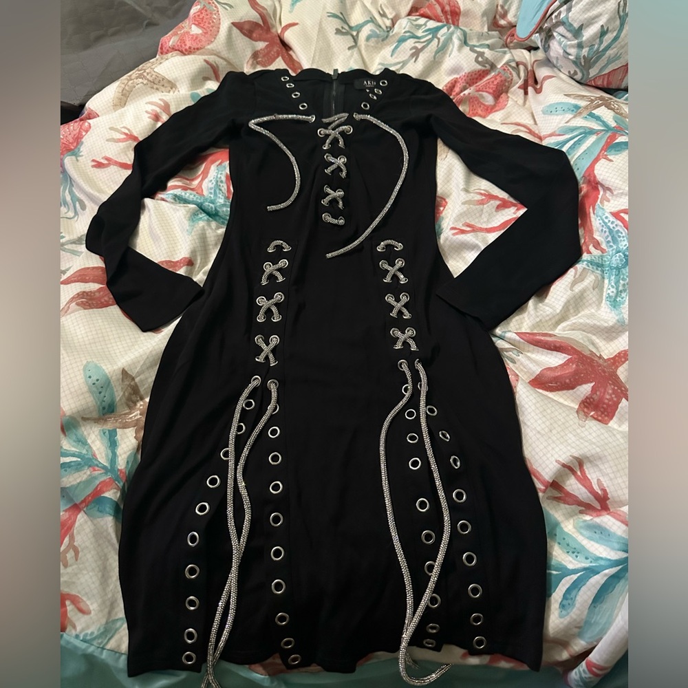 Akira black dress with silver ties